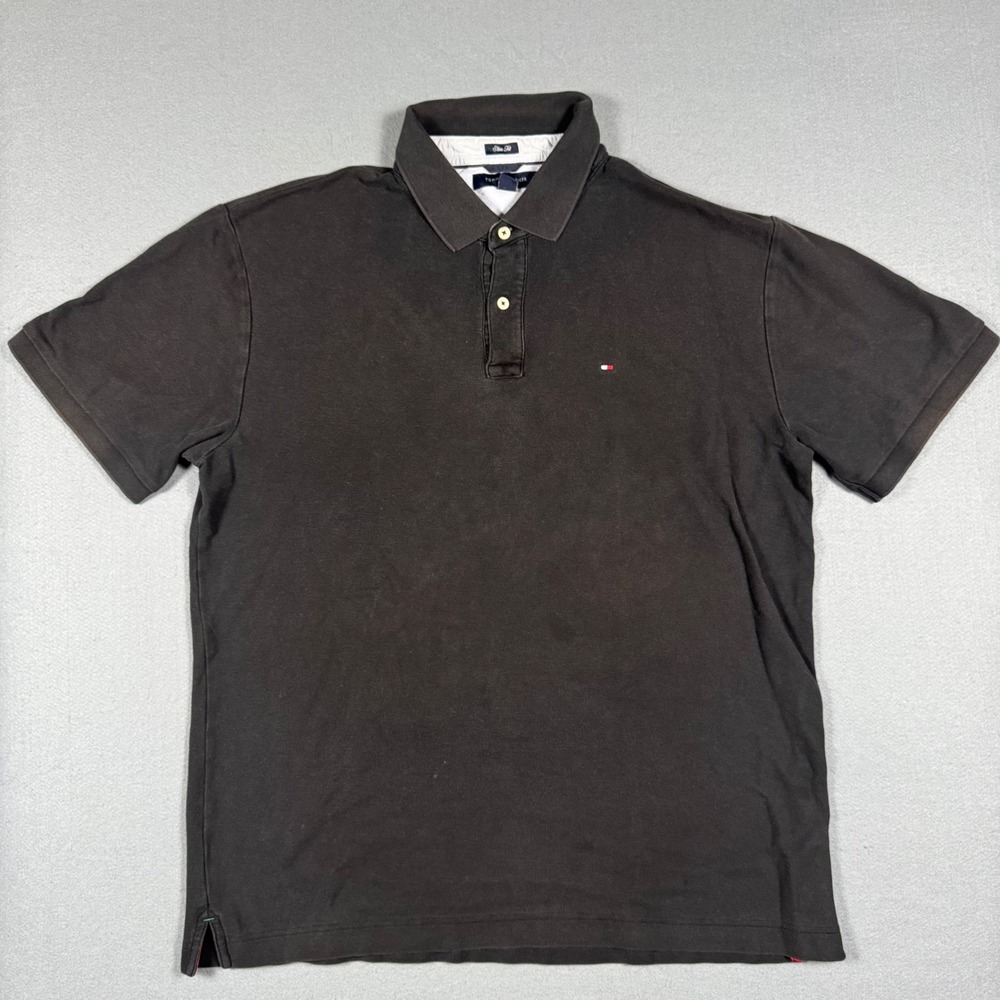 Tommy Hilfiger Mens Slim Fit Polo Shirt XXL Black Short Sleeve Pique Cotton Logo